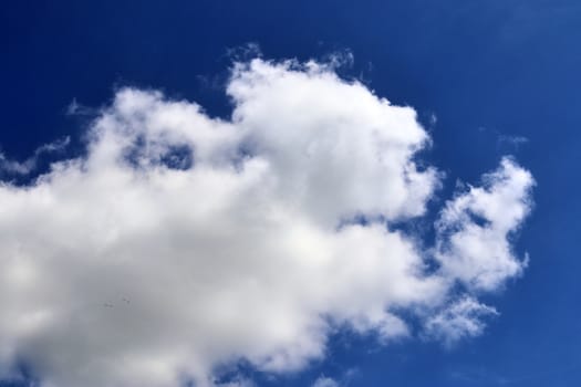 Beautiful fluffy white beautiful cloud formations in a deep blue summer sky