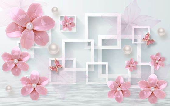 3D wallpaper luxury floral jawelry pink