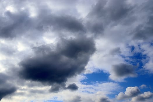 Beautiful fluffy white beautiful cloud formations in a deep blue summer sky