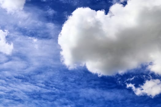 Beautiful fluffy white beautiful cloud formations in a deep blue summer sky