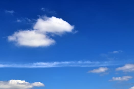 Beautiful fluffy white beautiful cloud formations in a deep blue summer sky