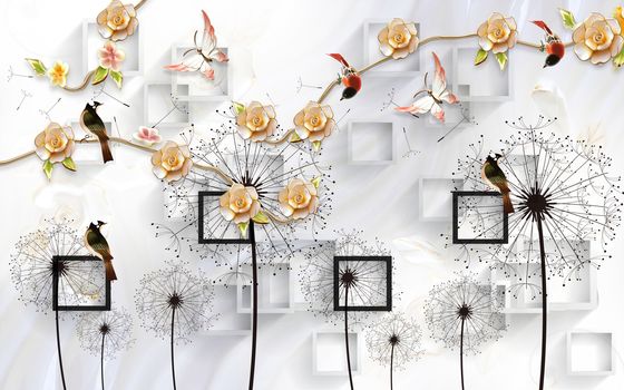 3D wallpaper luxury floral jawelry