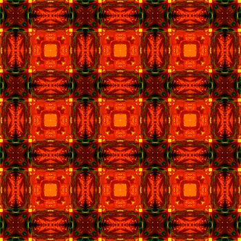 A seamless pattern of complex and intricate tiles in various shades of bright red and brown