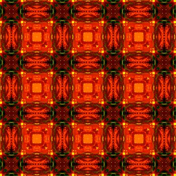 A seamless pattern of complex and intricate tiles in various shades of bright red and brown