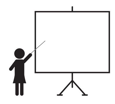 presentation icon on white background. flat style. Training icon for your web site design, logo, app, UI. business woman presenting something on a board symbol. presentation sign. 

