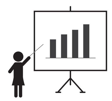 presentation icon on white background. flat style. Training icon for your web site design, logo, app, UI. business woman presenting something on a board symbol. presentation sign. 

