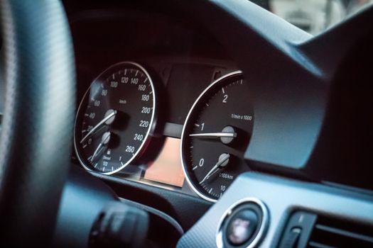 Vienna Austria May.19 2018 Speedometer on modern BMW car and dashboard