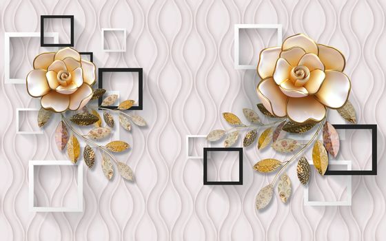 3D wallpaper luxury floral jawelry