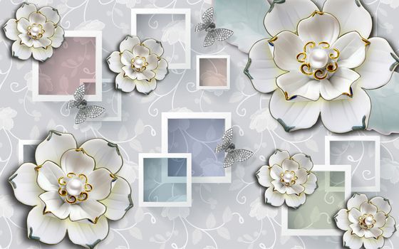 3D wallpaper luxury floral jawelry