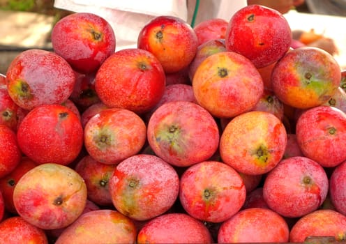 Fresh red Irwin mangoes for sale at an outdoor market