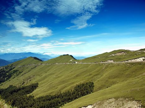 A road high up in Taiwan's alps leading to He Huan Mountain
