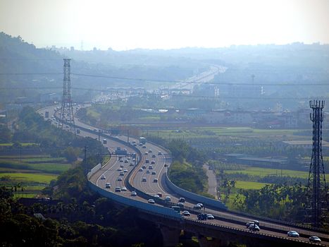 Strong air pollution can be seen in central Taiwan along highway three
