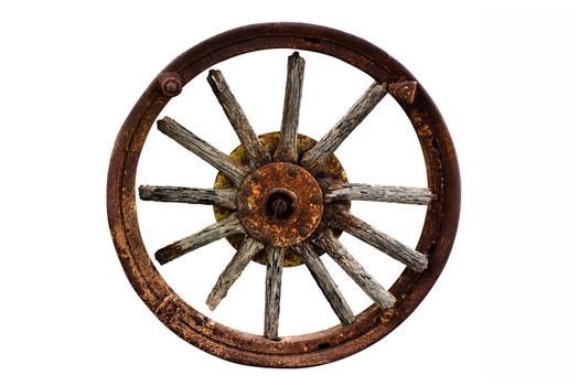 Save selection to Clipping path Cart Wheel made of wood isolated background 