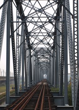 Remains of the old iron truss bridge across the Gaoping River in Taiwan