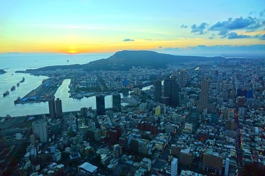 Beautiful view of the port city of Kaohsiung at dusk
