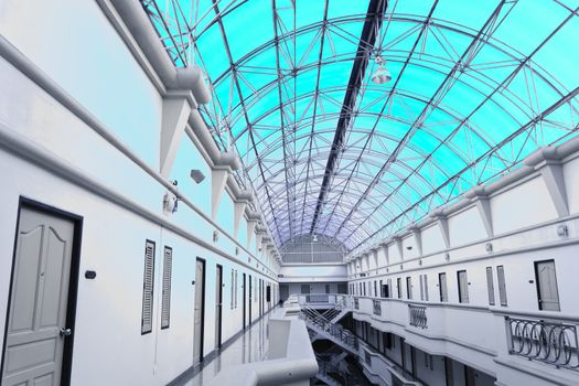 Modern Architectural Skylight Structure from Indoor hotel bule roof Building