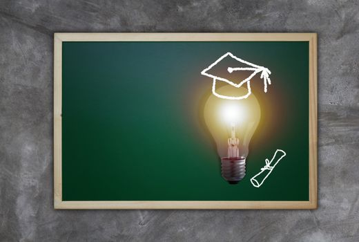 Education concept, knowledge management, light bulb on blackboard background