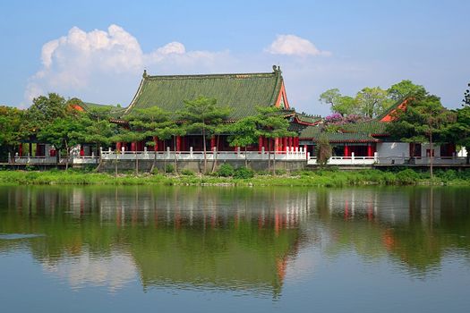 Part of the Confucius Temple in Kaohsiung, Taiwan on the shore of the Lotus Lake
