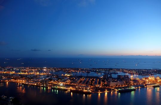 Evening view of Kaohsiung Port and Chijin Island 

