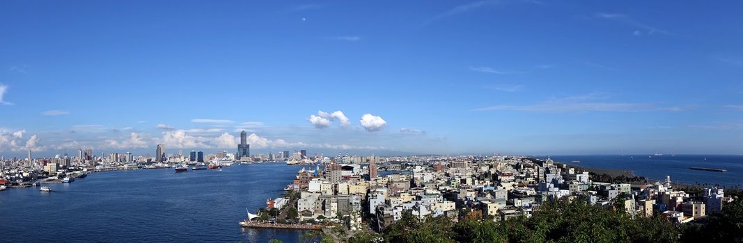 Beautiful panorama of Kaohsiung city and port and adjacent Chijin Island
