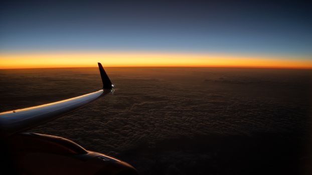 Evening twilight sky, horizon view from the window plane.