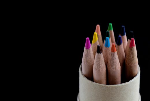 Education concept, knowledge management, color pencil on blackboard with copy space