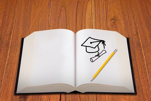 Education concept, knowledge management, graduate degree, learning success