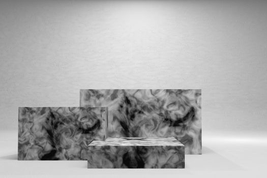 Empty black and white marble podium on white background. 3D rendering.