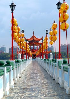 The Five Li Pavilion is a popular tourist attraction in the Lotus Lake in Kaohsiung, Taiwan
