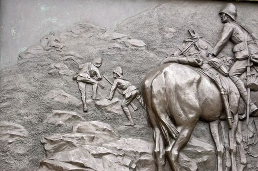 Memorial to the Dragoon Guards, known as Carabiniers, who died in the Boer War 1899 - 1902. Chelsea Embankment, sculptor Adrian Jones, erected 1905