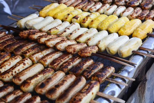 The grill bananas on the stove,Thailand market.