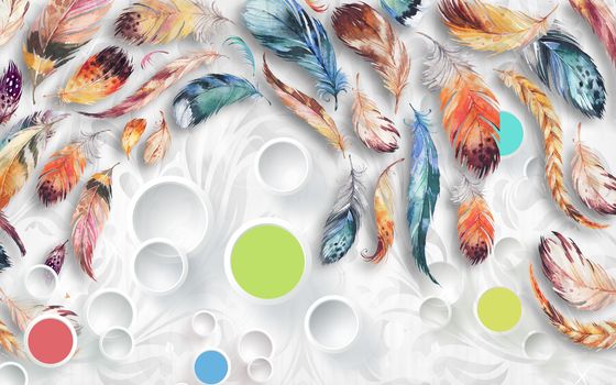 hand drawn water colour feather modern 3D minimalist background wall 