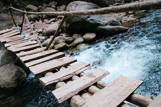 Bridge to reach the Velo de la Novia waterfall located in Chanchamayo - Peru, in the Yurinaki area