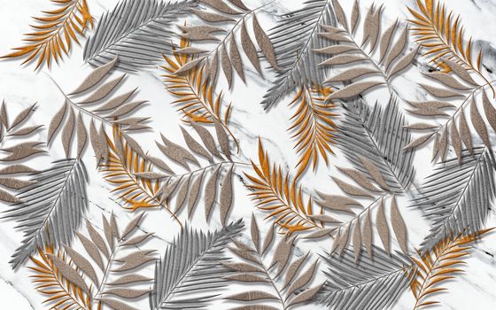 black and gold tropical leaves on dark marble background  Luxury exotic botanical