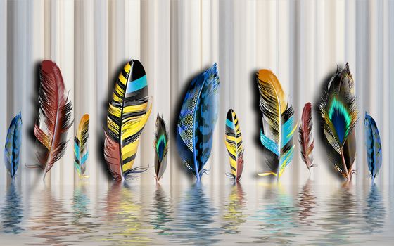 hand drawn water colour feather modern 3D minimalist background wall 