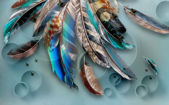 hand drawn water colour feather modern 3D minimalist background wall 