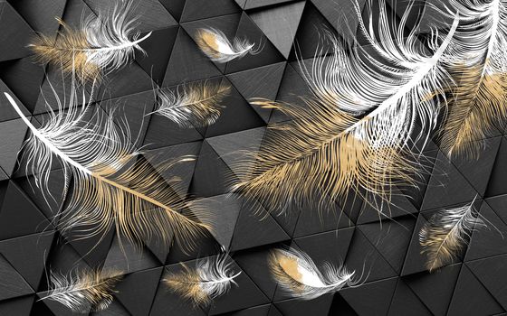 hand drawn water colour feather modern 3D minimalist background wall 