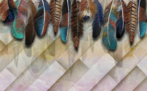 hand drawn water colour feather modern 3D minimalist background wall 