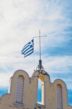 Greek flag and blue sky, travel and politics concept