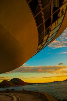 Niteroi city, Rio de Janeiro state, Brazil South America: MAC Niteroi. Museum of Contemporary Art of Niteroi. Architect Oscar Niemeyer.