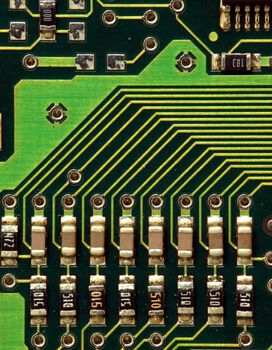 Extreme closeup of an integrated electronic circuit board