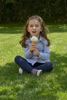 Little Girl Singing with A Ice Cream Microphone In Waffle Cone