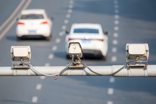 Speed cameras monitoring traffic road in Chengdu, Sichuan province, China