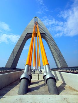 A new single tower cable stayed bridge with thick steel cables
