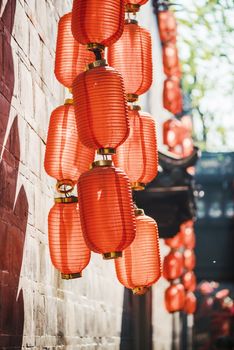 Red chinese lanterns hanged for the chinese new year in China