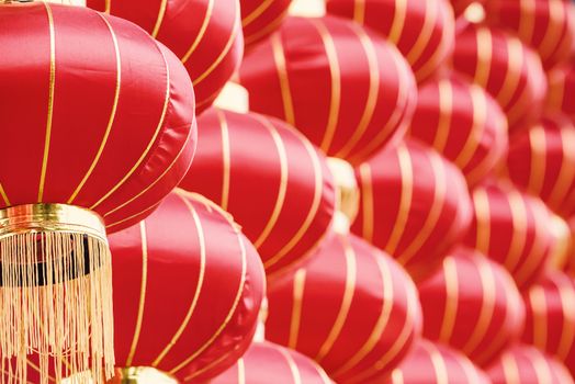 Red chinese lanterns hanged for the chinese new year in China