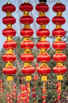 Red chinese lanterns hanged for the chinese new year in China
