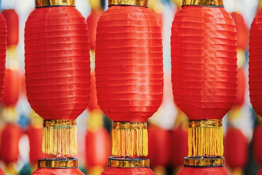 Red chinese lanterns hanged for the chinese new year in China