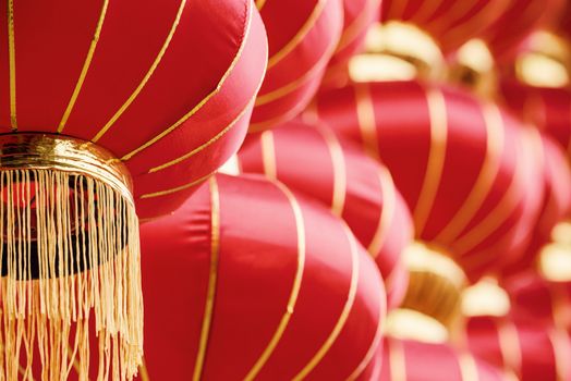 Red chinese lanterns hanged for the chinese new year in China