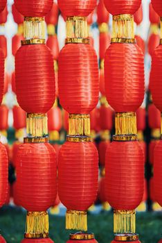 Red chinese lanterns hanged for the chinese new year in China